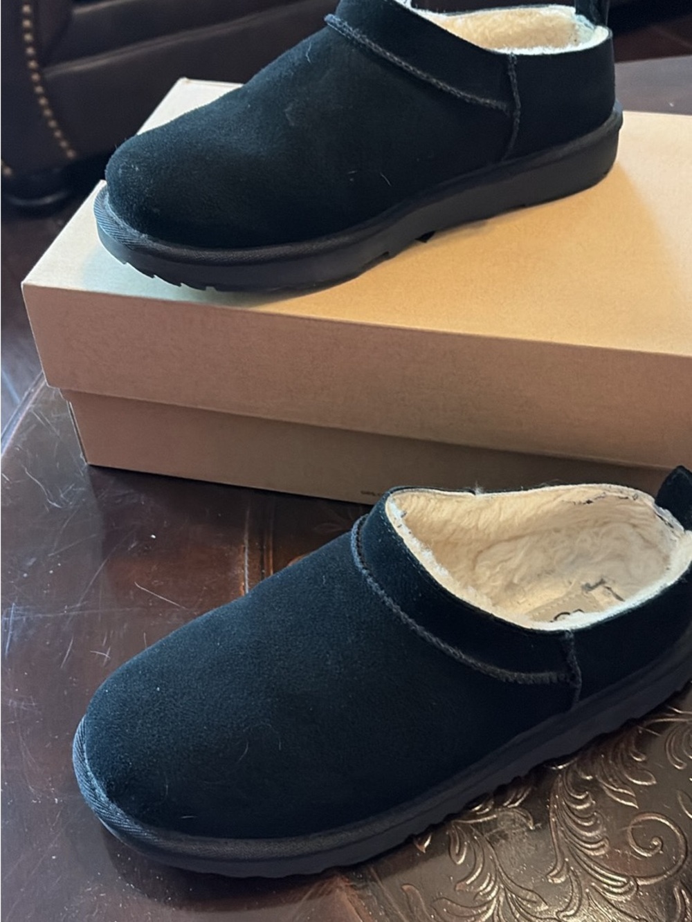 UGG Men’s Black Suede Slip-On Shearling Clog